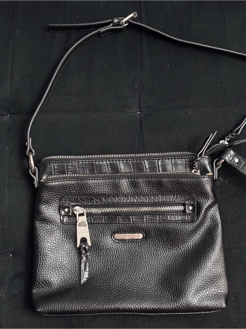 Dana Buchman Black Pebbled Leather Crossbody Bag